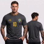 Camiseta masculina brasil faixa streetwear cinza brasão BRASIL frontal — vista frente — VAI DAR BRASIL Copa 2026