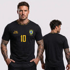 Camiseta masculina brasil faixa streetwear preta brasão BRASIL frontal — vista frente — VAI DAR BRASIL Copa 2026