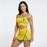 Conjunto Academia Top Cropped Short Saia Brasil Suplex Feminino | VAI DAR BRASIL