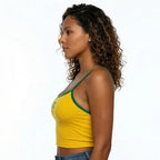 Vista lateral cropped alça brasil suplex baby look feminino VAI DAR BRASIL — modelador Copa 2026