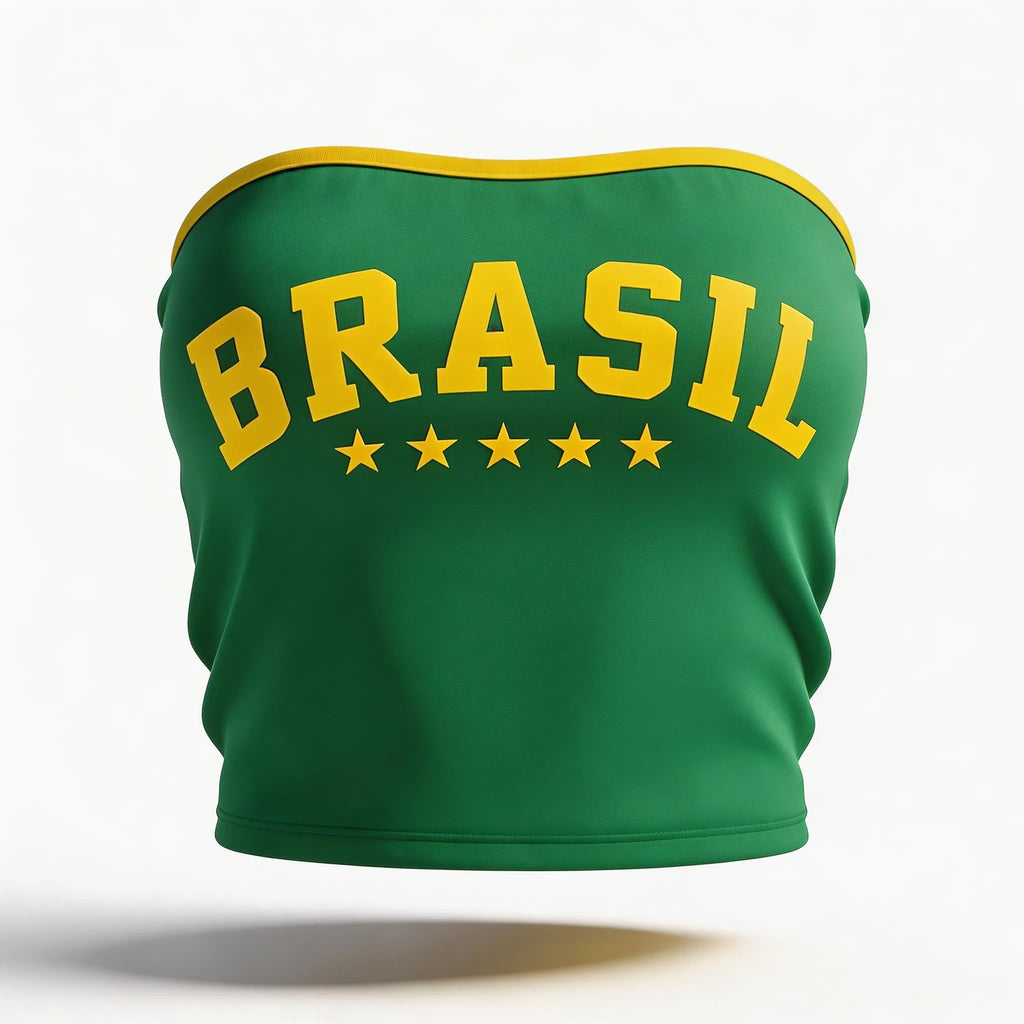 Top tomara que caia brasil canelado verde com bandeira estilizada feminino — VAI DAR BRASIL Copa 2026