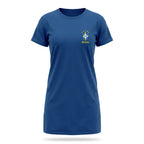 Vestido brasil oversized brasão algodão azul — vista frontal — VAI DAR BRASIL Copa 2026 soltinho