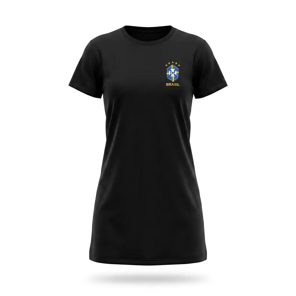 Vestido brasil oversized brasão algodão preto — vista frontal — VAI DAR BRASIL Copa 2026 soltinho