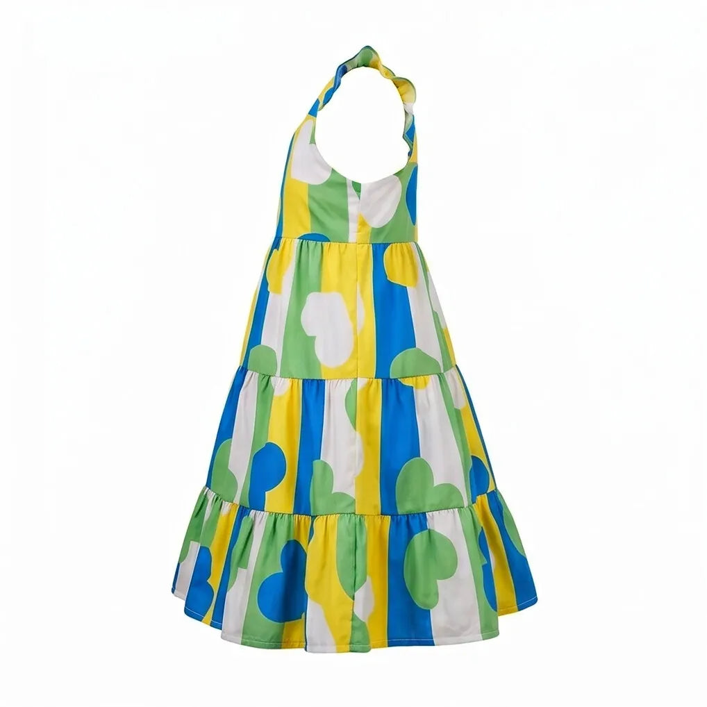 Vestido Coração Brasil Infantil ✦ Seda Verde Amarelo | VAI DAR BRASIL