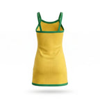 Vista traseira do vestido infantil canelado brasil ribana bandeira estilizada amarelo — VAI DAR BRASIL Copa 2026