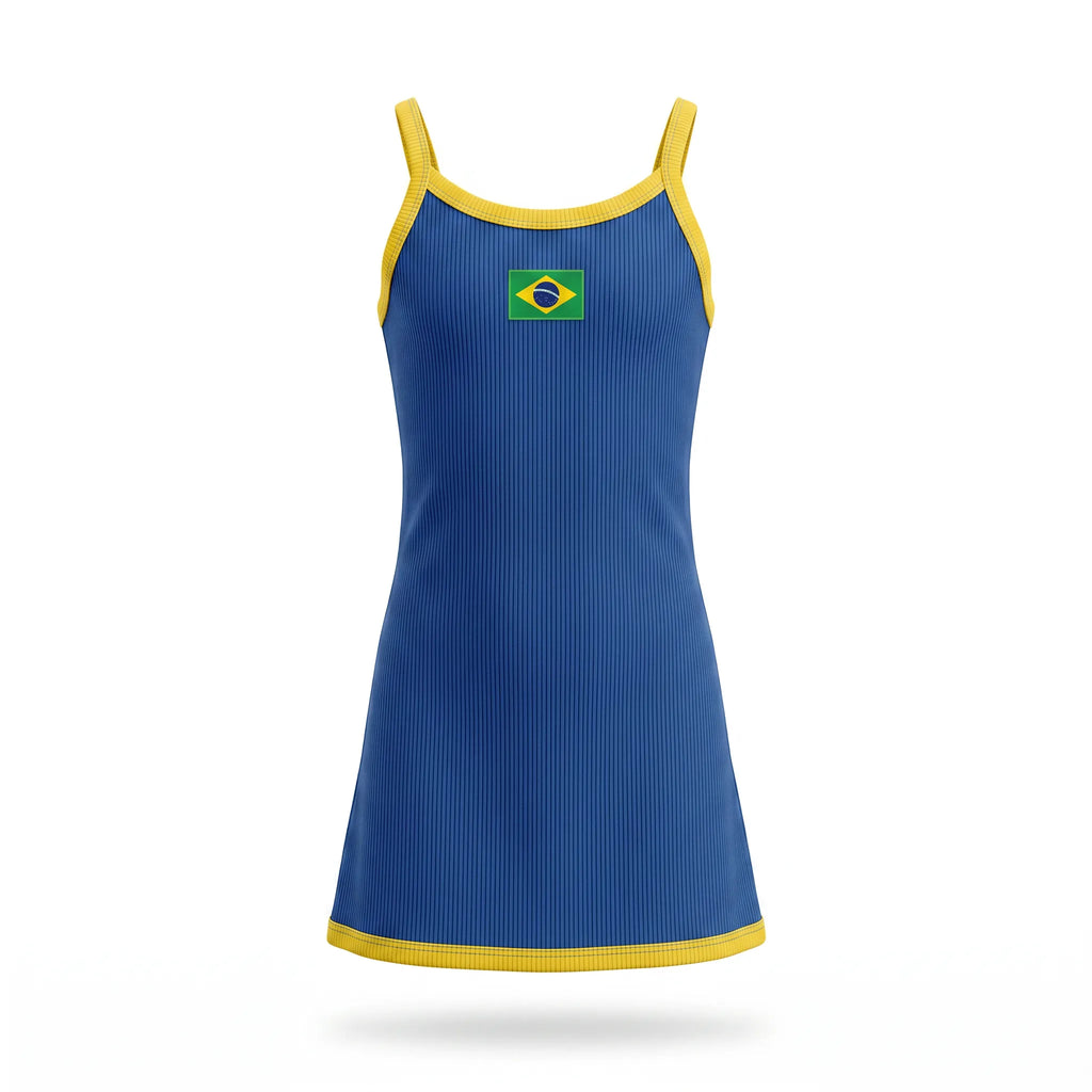 Vestido infantil canelado ribana brasil bandeira azul — vista frontal — VAI DAR BRASIL Copa 2026 menina