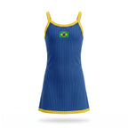 Vestido infantil canelado ribana brasil bandeira azul — vista frontal — VAI DAR BRASIL Copa 2026 menina