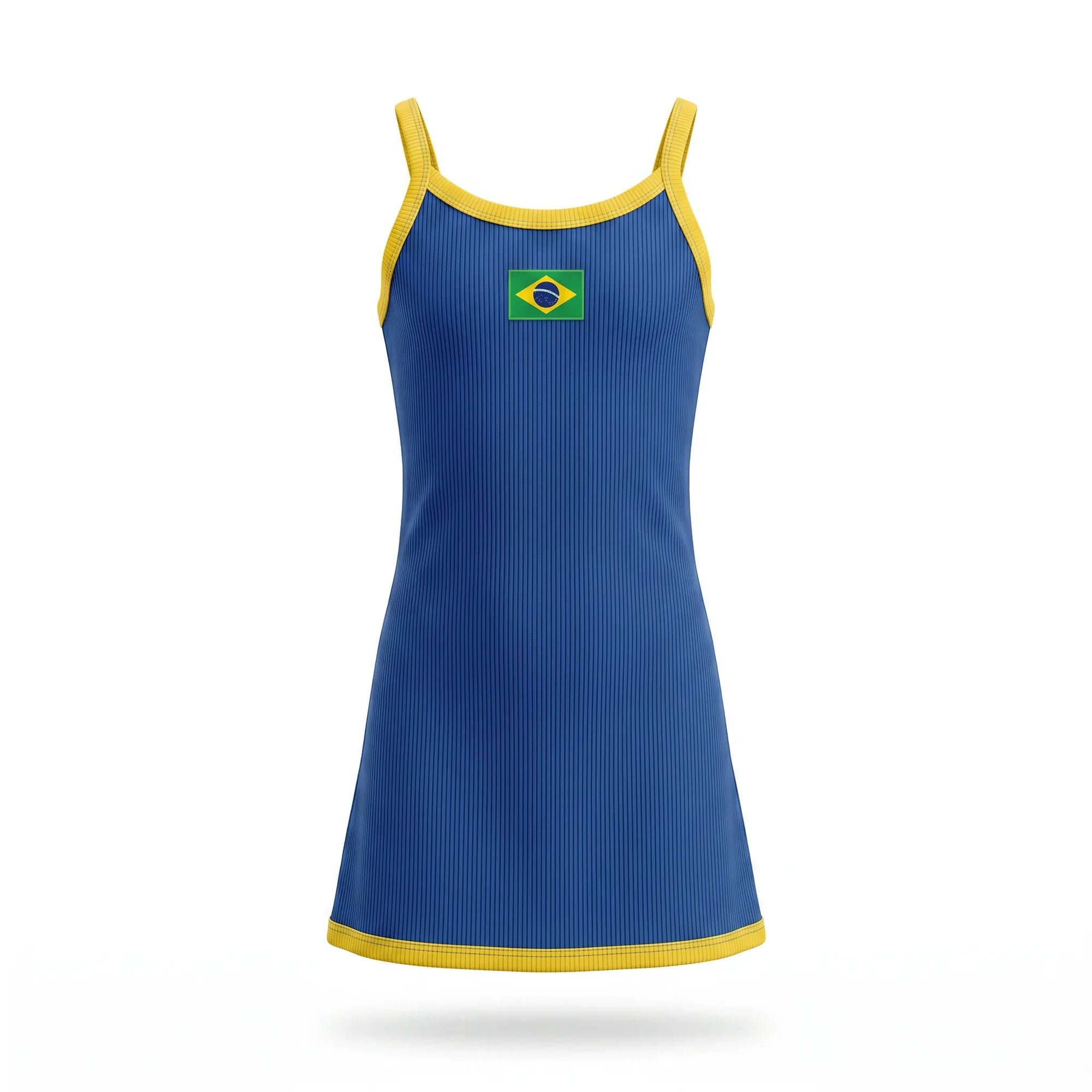 Vestido infantil canelado ribana brasil bandeira azul — vista frontal — VAI DAR BRASIL Copa 2026 menina