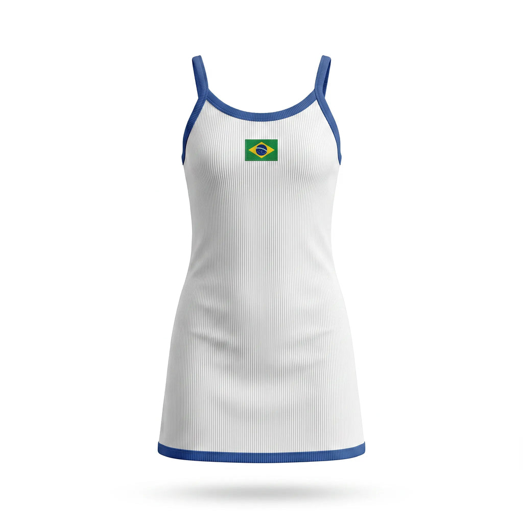 Vestido infantil canelado ribana brasil bandeira branco — vista frontal — VAI DAR BRASIL Copa 2026 menina