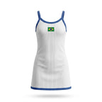 Vestido infantil canelado ribana brasil bandeira branco — vista frontal — VAI DAR BRASIL Copa 2026 menina