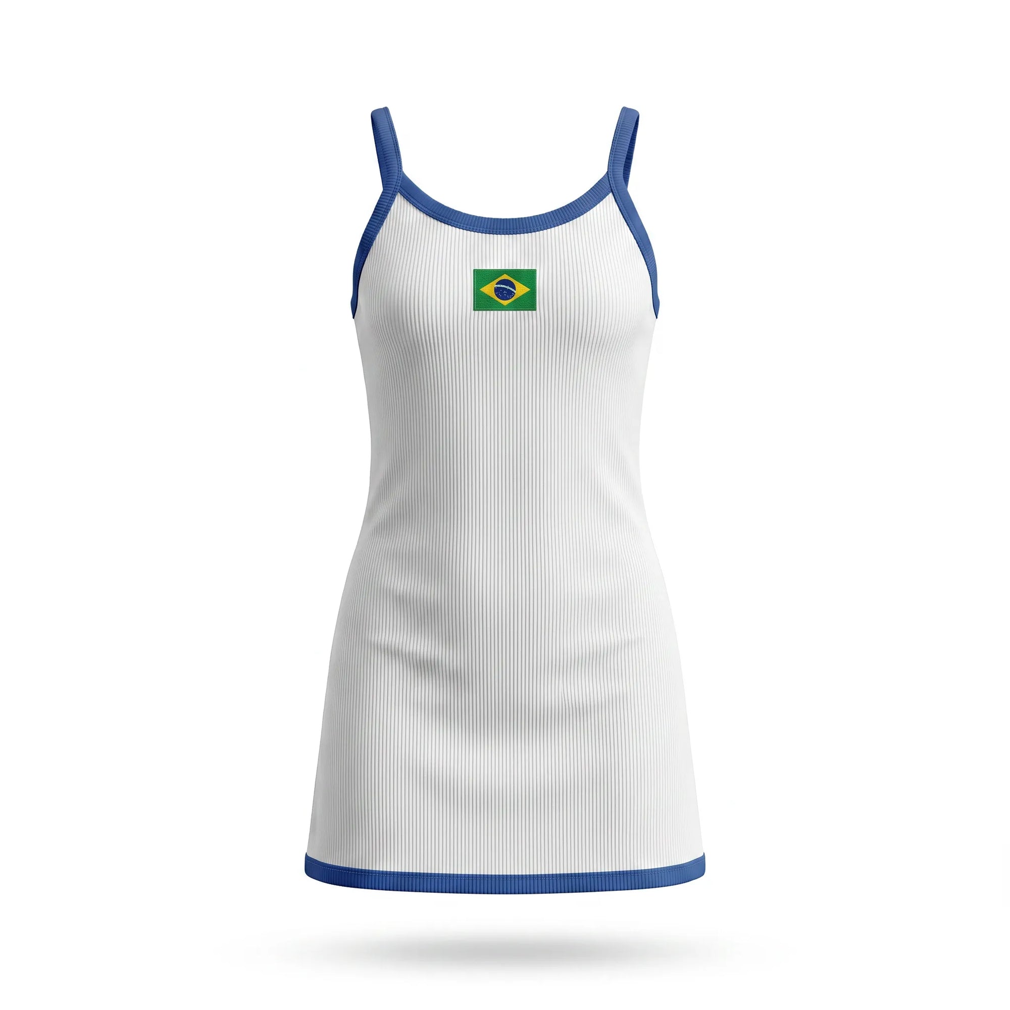 Vestido infantil canelado ribana brasil bandeira branco — vista frontal — VAI DAR BRASIL Copa 2026 menina
