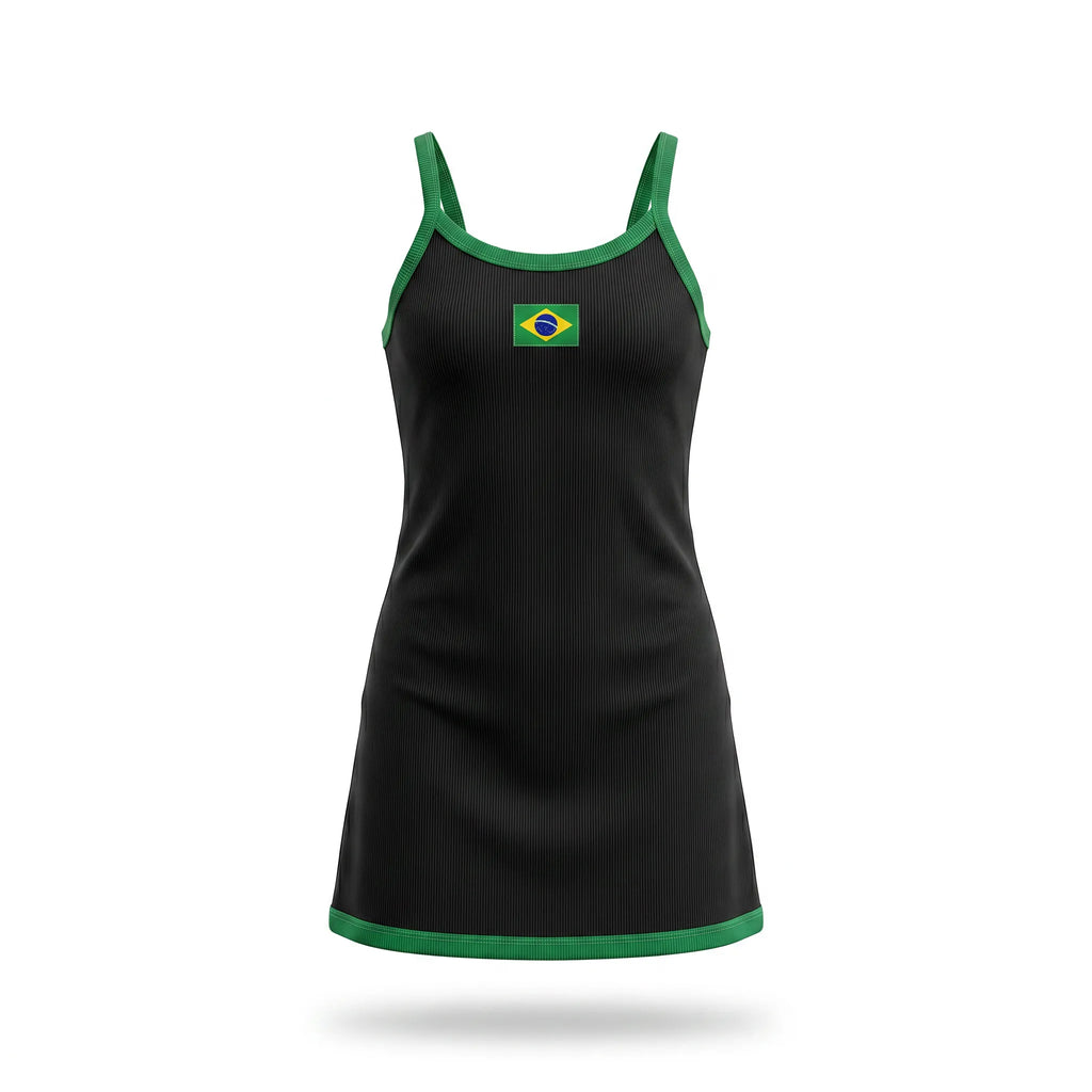 Vestido infantil canelado ribana brasil bandeira preto — vista frontal — VAI DAR BRASIL Copa 2026 menina