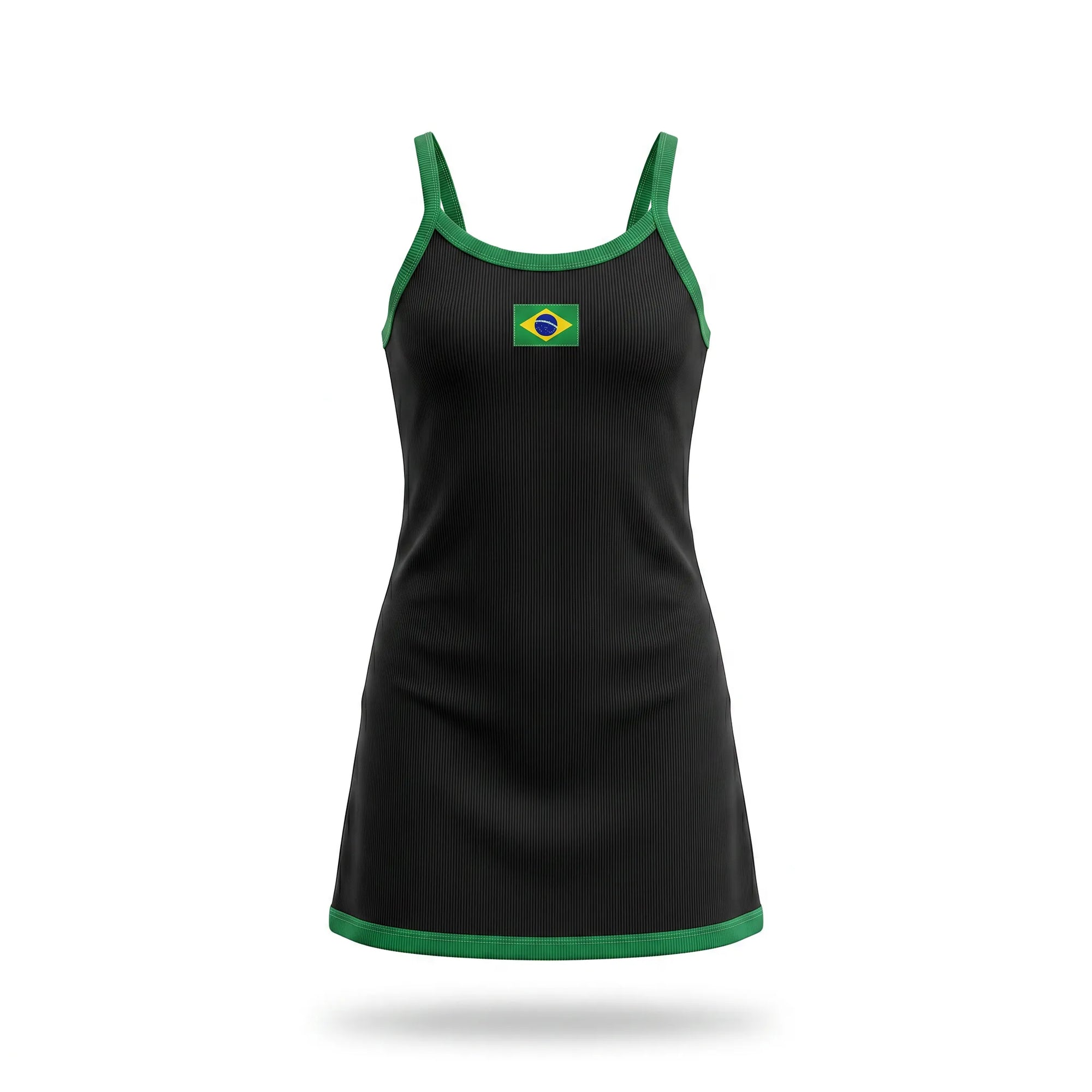 Vestido infantil canelado ribana brasil bandeira preto — vista frontal — VAI DAR BRASIL Copa 2026 menina