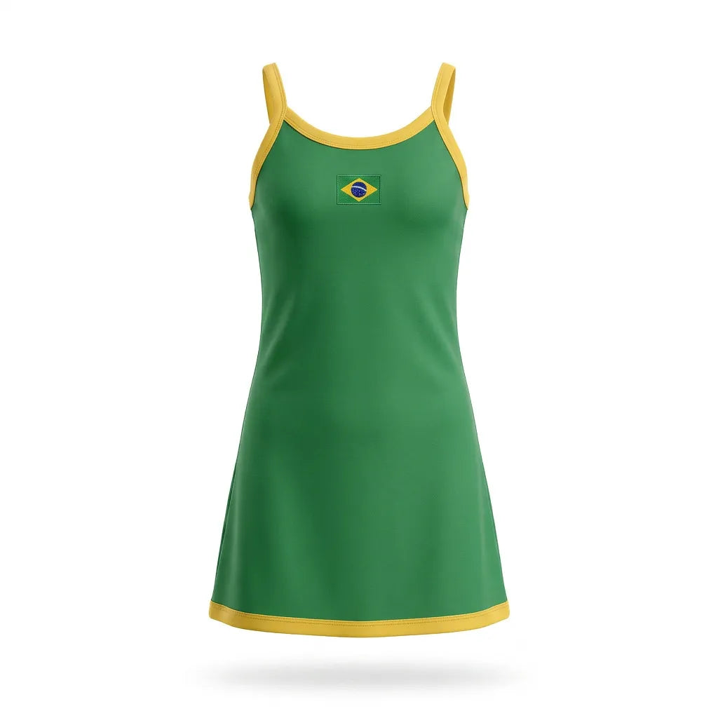 Vestido infantil canelado ribana brasil bandeira verde — vista frontal — VAI DAR BRASIL Copa 2026 menina