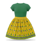 Vista traseira do vestido infantil festa brasil verde amarelo algodão poliéster bandeira — VAI DAR BRASIL Copa 2026 menina