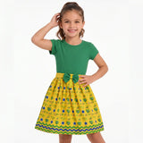 Vestido Infantil Festa Brasil ✦ Verde Amarelo Coração Copa | VAI DAR BRASIL