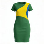 Vestido tubinho brasil ribana canelada manga curta tricolor verde amarelo azul slim — VAI DAR BRASIL Copa 2026