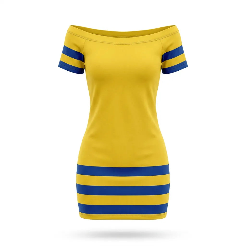 Vestido Tubinho Listrado Brasil ✦ Ombro a Ombro Slim Copa | VAI DAR BRASIL