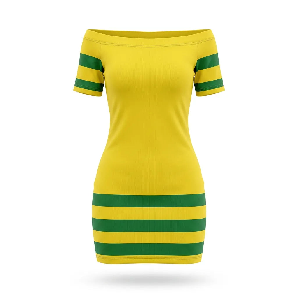 Vestido Tubinho Listrado Brasil ✦ Ombro a Ombro Slim Copa | VAI DAR BRASIL