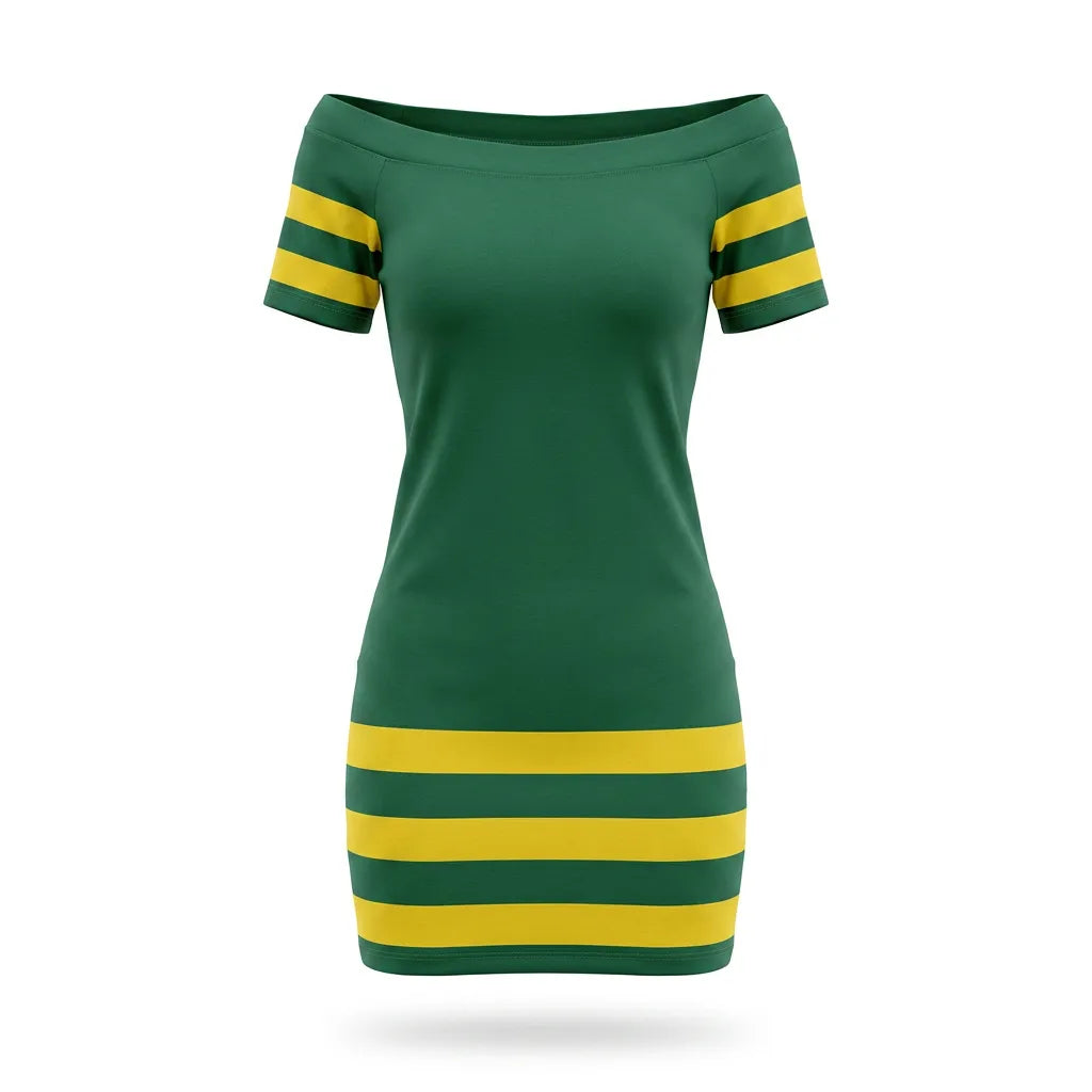Vestido Tubinho Listrado Brasil ✦ Ombro a Ombro Slim Copa | VAI DAR BRASIL